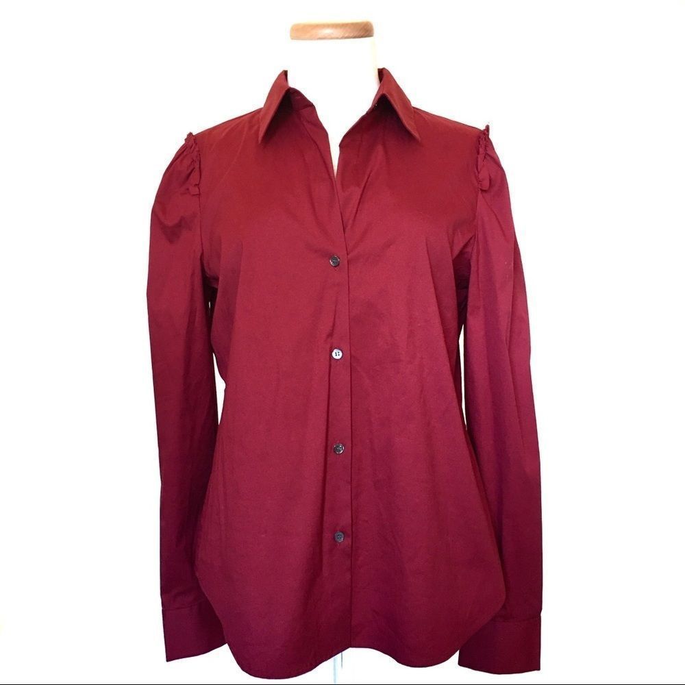 Theory Red Deana Button Down Blouse (XL)
